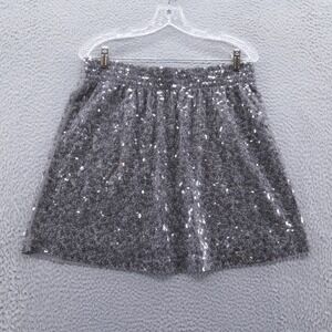 Garnet Hill Womens Large Gray Sequin Mini Skirt Elastic Waist Cotton Modal Blend